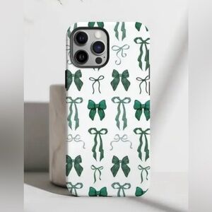 iPhone 15 pro max Green Bow Pattern Phone Case